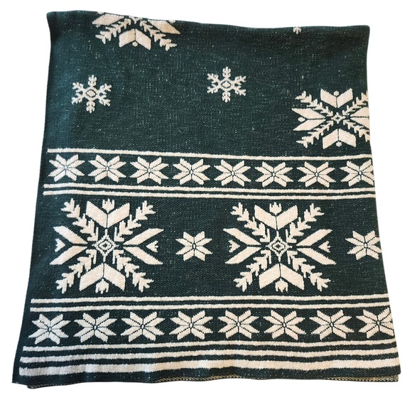 Balsam & Fir Trading Co. Other - Balsam & Fir Trading Co Green Snowflake Knit Throw Blanket 100% Cotton Fair Isle
